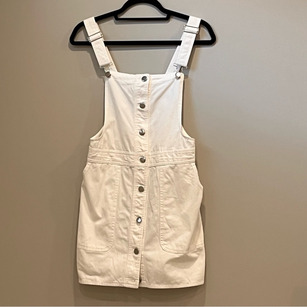 Mango white denim mini overalls dress US size 4